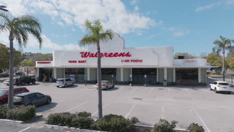 Exterior-aerial-drone-shot-of-Walgreens-pharmacy-market-building-in-St