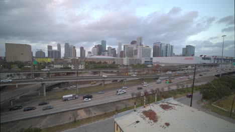 Wide-angle-aerial-shot-of-the-downtown-Houston,-Texas-area