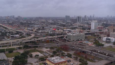 Aerial-view-of-Houston,-Texas-buildings-and-landscape