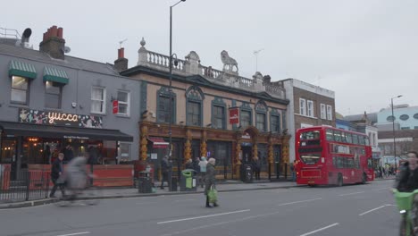 Transit-in-Fulham-town-center-district-in-London,-England