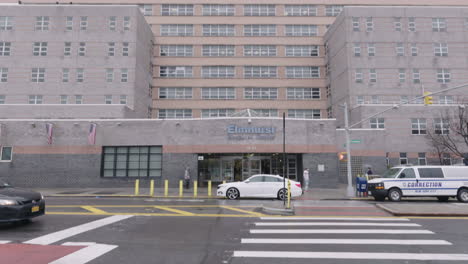 Wide-shot-of-Elmhurst-Hospital-during-Coronavirus-Tilt-up