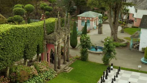 View-Of-Portmeirion,-An-Italian-Style-Tourist-Village-On-The-Coast-Of-North-Wales