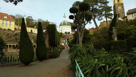 View-Of-Portmeirion,-An-Italian-Style-Tourist-Village-On-The-Coast-Of-North-Wales