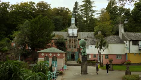 View-Of-Portmeirion,-An-Italian-Style-Tourist-Village-On-The-Coast-Of-North-Wales