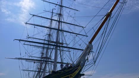 Verkleinerungsaufnahme-Des-Masts-Und-Der-Spiere-Der-Cutty-Sark-Mit-Scharfem-Bug-Vorne-–-Britisches-Teeklipperschiff-In-Greenwich,-London