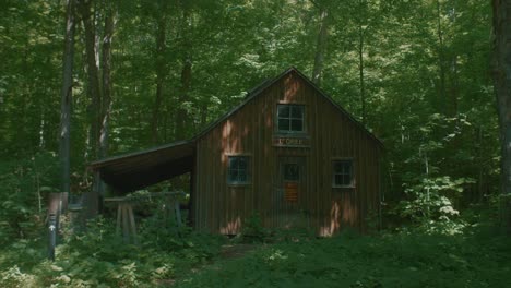 View-Of-Secluded-Wood-Cabin-In-Forest-In-Quebec