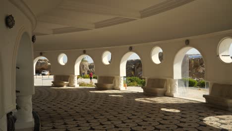 Inside-the-white,-round-hall-at-Kallithea-Springs,-Rhodes