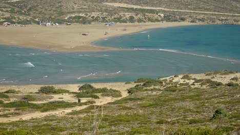 Kiss-of-two-seas,-Where-Aegean-Sea-meets-the-Mediterranean,-Prasonisi-and-Rhodes-islands,-Greece