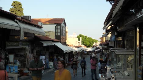 Tourists-on-the-shopping-street-of-the-Old-Town-of-Rhodes