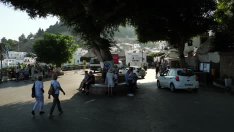 Tourists-at-the-Central-Square-of-Lindos,-Part-three