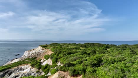 Aerial-shot-of-the-unique-Massachusetts-shoreline-on-a-sunny-day