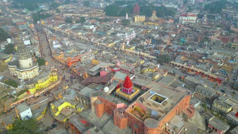 Vista-De-Drones-De-Ayodhya-Shri-Ram-Mandir,-Shri-Hanuman-Garhi-Mandir,-Lata-Mangeshkar-Chowk-Y-Ram-Kipaidi-Ghats