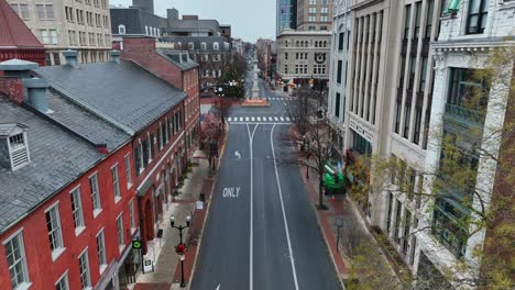 Aerial-flyover-of-an-American-city-road