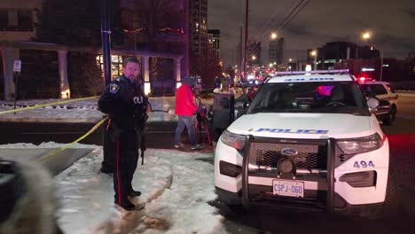 Crowd-around-crime-scene-after-maniac-shooting-a-residential-condo-near-Toronto-area,-Canada