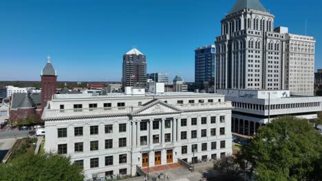 Downtown-Greensboro,-North-Carolina-aerial-establishing-shot