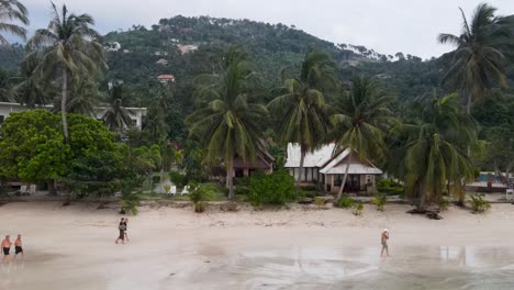 Aerial-View-Of-Haad-Yao-beach-Shoreline-In-Koh-Phangan-With-Tropical-Trees