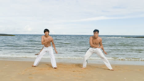 Two-men-dancing-capoeira-on-the-beach