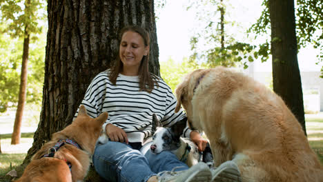 Woman-with-her-pets-outdoors