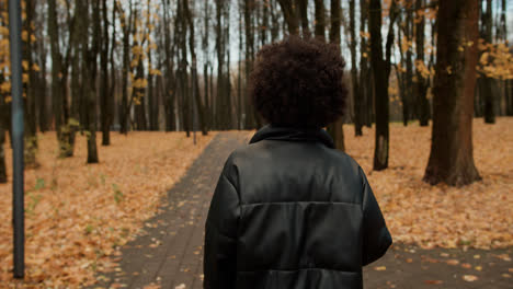 Vista-Trasera-De-Una-Mujer-Caminando-En-El-Parque