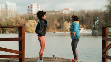 Girls-warming-up-at-the-lake