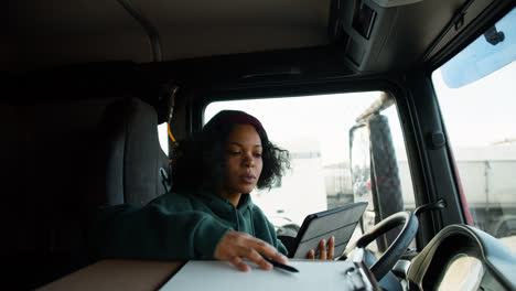 Woman-working-inside-a-truck