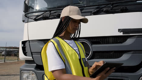 African-american-woman-with-cap-and-device