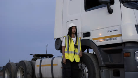 Female-lorry-driver-posing-with-hardhat