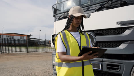 African-american-woman-with-cap-and-device