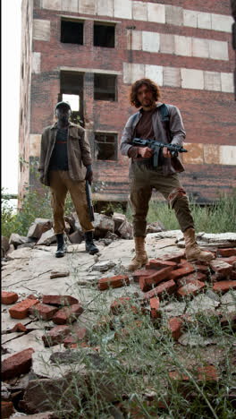 Men-guarding-an-abandoned-building