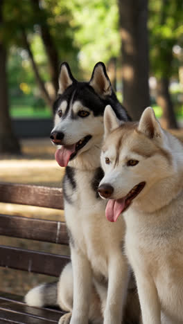 Hunde-Sitzen-Auf-Einer-Bank