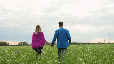 Couple-walking-in-the-field