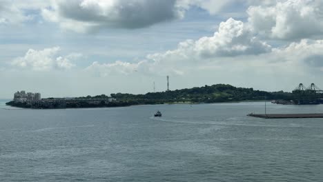 Point-of-view-of-a-pilot-boat-navigating-on-the-sea-waters-in-Singapore