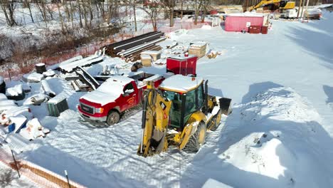 Bridge-replacement-construction-site-covered-in-winter-snow