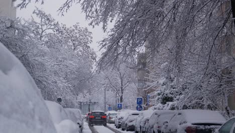 Cars-Move-Slowly-On-A-Small-Street