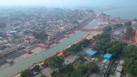 Ayodhya,-Uttar-Pradesh,-India,-January-07-2024,-Ayodhya-Drone-view-Shri-Ram-Mandir,-Shri-Hanuman-Garhi-Mandir,-Lata-Mangeshkar-Chowk-and-Ram-ki-Paidi-Ghats