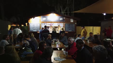 Gente-Degustando-Vinos-Frente-A-La-Bodega-Balogh-En-Balatonfüred,-Festival-Tradicional-De-Vino-Y-Gastronomía-En-Hungría.