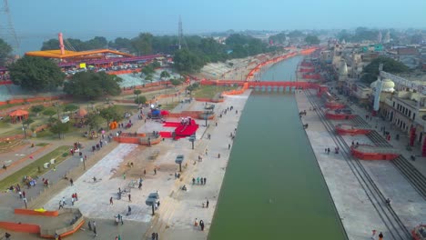 Ayodhya,-Uttar-Pradesh,-India,-January-07-2024,-Ayodhya-Drone-view-Shri-Ram-Mandir,-Shri-Hanuman-Garhi-Mandir,-Lata-Mangeshkar-Chowk-and-Ram-ki-Paidi-Ghats