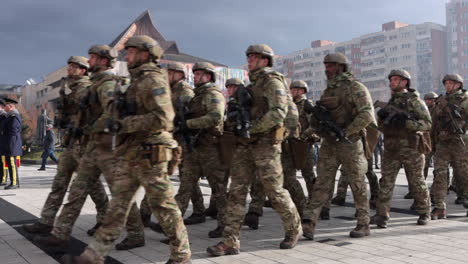 Military-Parade-During-The-Celebration-Of-National-Day-In-Miercurea-Ciuc,-Romania