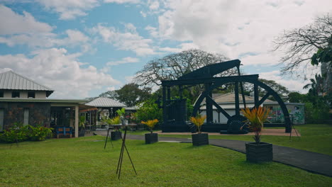 Timelapse-shot-at-sugar-world,-L'Aventure-du-Sucre-in-the-Mauritius-Island,-Indian-Ocean