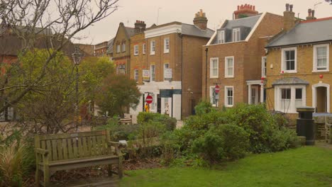 Foto-De-Jardín-Junto-A-Una-Hilera-De-Casas-Adosadas-En-Twickenham,-Reino-Unido,-En-Un-Frío-Día-De-Invierno