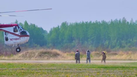 Firefighters-arrived-with-helicopter-at-fire-scene-in-rural-forest-Alberta-Canada