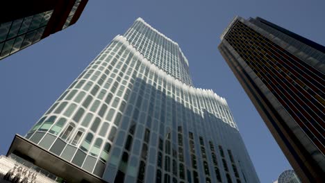 Upward-looking-scene-at-Tokyu-Kabukicho-Tower-in-Japan,-this-scene-embodies-the-concept-of-contemporary-architectural-modernity