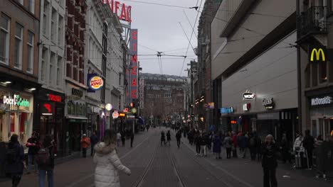 Pedestrians-walking-down-busy-commercial-street-in-Amsterdam