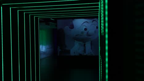 Heineken-Experience-attraction,-interior-shot-of-dark-hallway-with-brand's-name