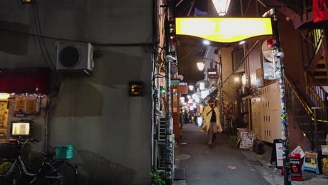 Toma-Panorámica-Lenta-De-Un-Callejón-Bebiendo-En-Una-Popular-Zona-De-Vida-Nocturna-De-Tokio