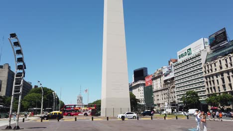 Obelisk-Plaza-Monument,-Central-Landmark-in-City-Center,-Touristic-Spot,-Latin-American-Summer