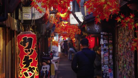 Cámara-Lenta-Estableciendo-Una-Toma-De-Un-Popular-Lugar-Para-Beber-Por-La-Noche-En-Tokio