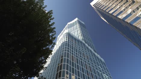 Looking-Up-At-Tokyu-Kabukicho-Tower-Beside-Tree-With-Blue-Skies