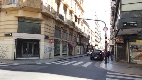 People-Walk-and-Bus-102-Drives-Through-Business-Old-City-Area-Summer-in-Famous-Downtown-of-Latin-America