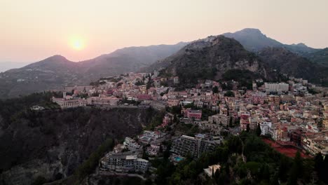 Aerial-drone-video-over-Taormina-at-sunset